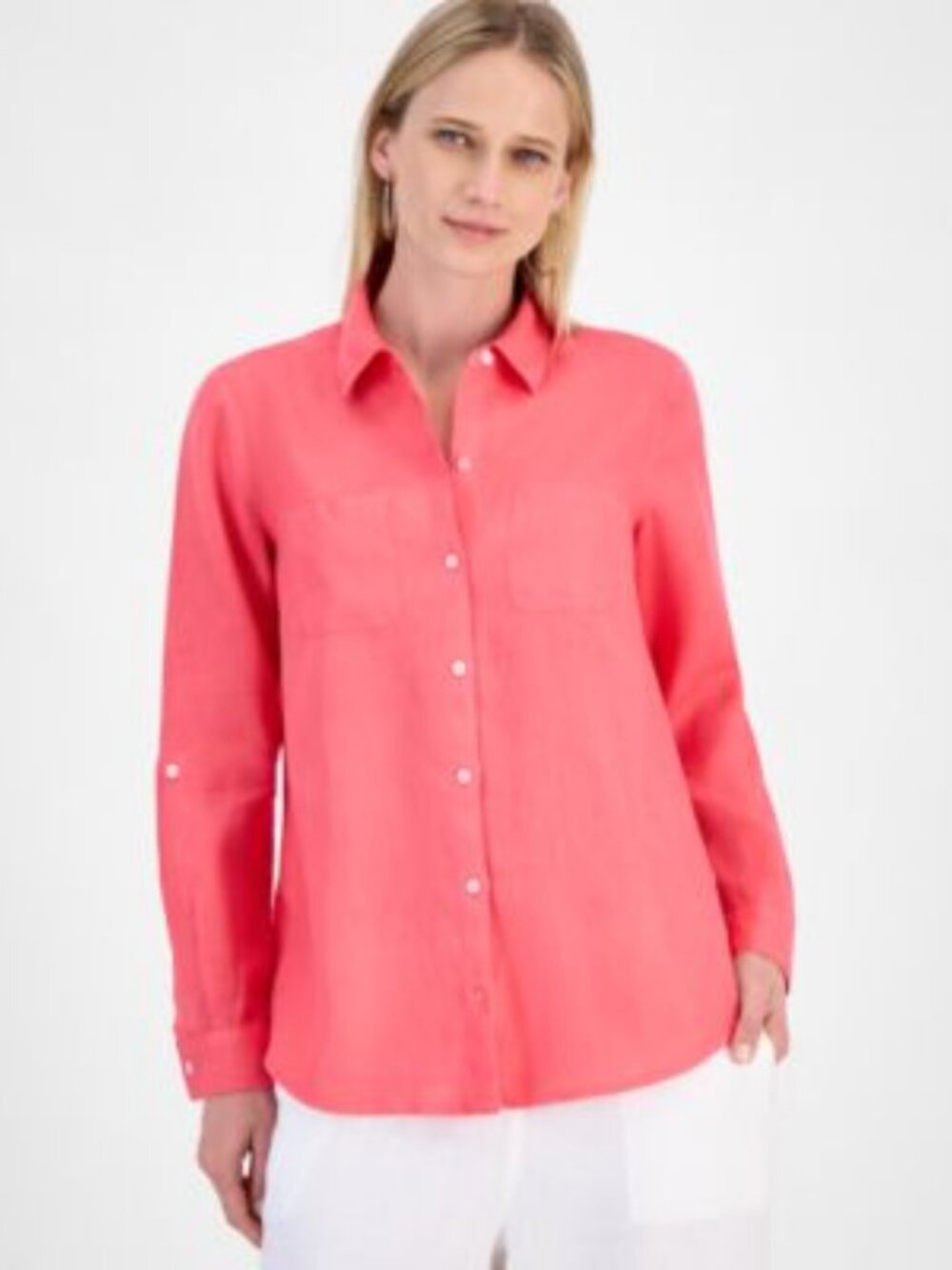 Charter Club XL Luxury Linen Coral Pink Button Down Shirt Beachy Minimalist